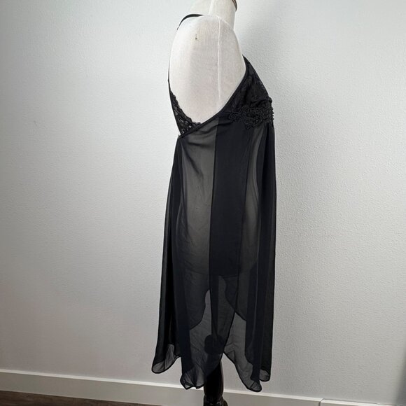 VTG Linea Donatella Small Black Sheer Lace Babydoll Lingerie Halter Nightie - Picture 5 of 9